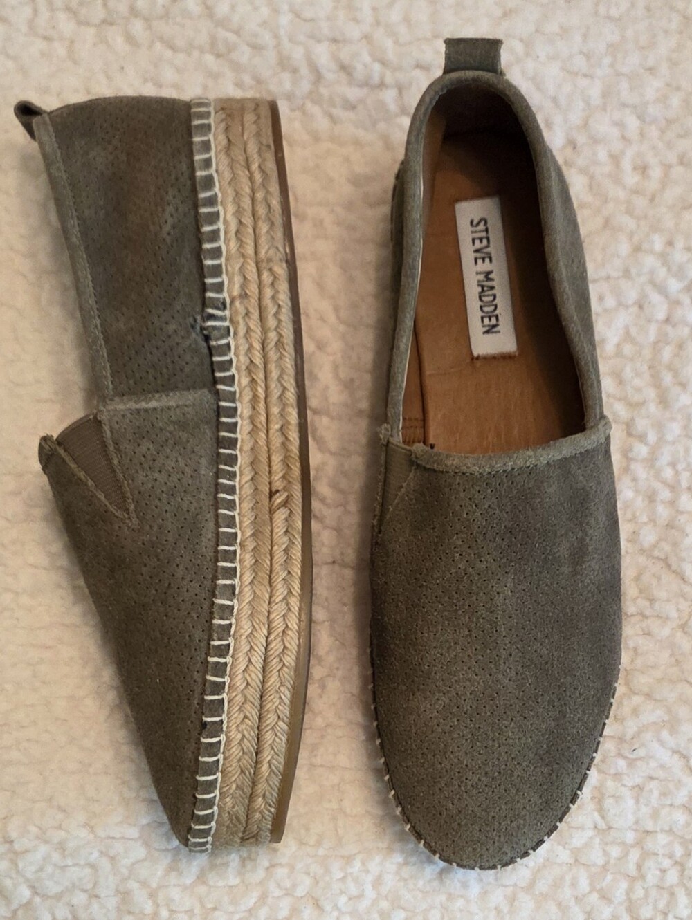 Steve Madden Olive Espadrille Slip-On Suede 8.5 Platform Peppa